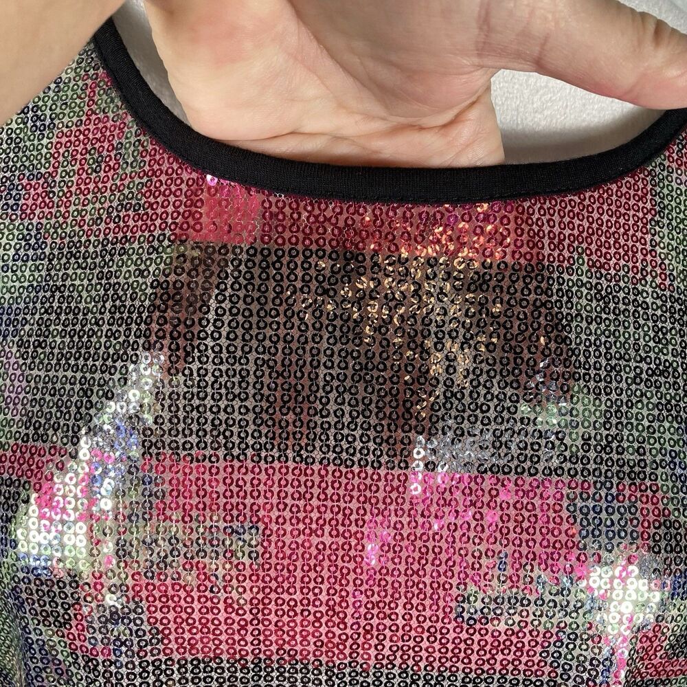 Sequin Top L Floral Sheer Shimmer Blouse Sparkle Whimsigoth Glam Cato - Picture 6 of 14
